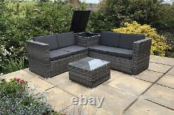 Rattan Garden Furniture Corner Sofa Set L Shape & Cushion Storage Box Unit