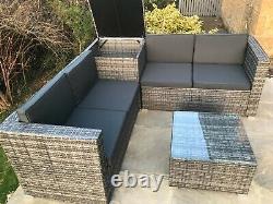 Rattan Garden Furniture Corner Sofa Set L Shape & Cushion Storage Box Unit