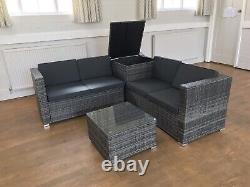 Rattan Garden Furniture Corner Sofa Set L Shape & Cushion Storage Box Unit