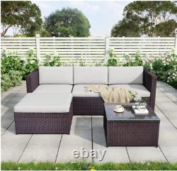 Rattan Garden Furniture Corner Sofa Wicker Weave 5pcs Set Loungers & Glass Table