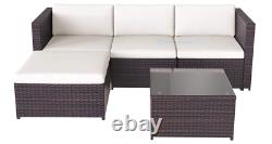 Rattan Garden Furniture Corner Sofa Wicker Weave 5pcs Set Loungers & Glass Table