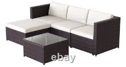 Rattan Garden Furniture Corner Sofa Wicker Weave 5pcs Set Loungers & Glass Table