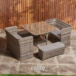 Rattan Garden Furniture Cube Set 8 Seater Dining Table Garden Chairs Bench Cover