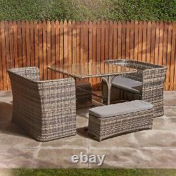 Rattan Garden Furniture Cube Set 8 Seater Dining Table Garden Chairs Bench Cover