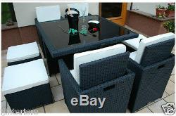 Rattan Garden Furniture Cube Set Chairs Sofa Table Outdoor Patio Rattan Black