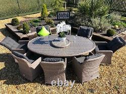 Rattan Garden Furniture Dining Table Oval With Recline Chairs