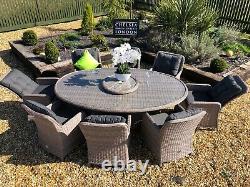 Rattan Garden Furniture Dining Table Oval With Recline Chairs