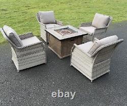 Rattan Garden Furniture Gas Fire Pit And Four Chairs Set Outdoor Furniture Patio