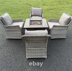 Rattan Garden Furniture Gas Fire Pit And Four Chairs Set Outdoor Furniture Patio