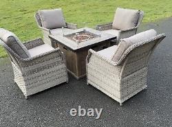 Rattan Garden Furniture Gas Fire Pit And Four Chairs Set Outdoor Furniture Patio