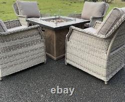 Rattan Garden Furniture Gas Fire Pit And Four Chairs Set Outdoor Furniture Patio