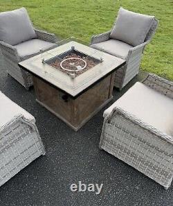 Rattan Garden Furniture Gas Fire Pit And Four Chairs Set Outdoor Furniture Patio