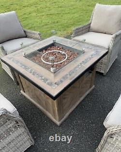 Rattan Garden Furniture Gas Fire Pit And Four Chairs Set Outdoor Furniture Patio