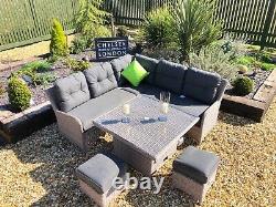 Rattan Garden Furniture Grey Sofa Dining Set With Adjustable Table