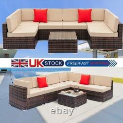 Rattan Garden Furniture Lounge Set Brown Khaki Outdoor Sofa Chair Corner Patio