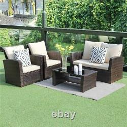 Rattan Garden Furniture Outdoor Conservatory 4 Seat Sofa Armchair Set Free Cover