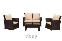 Rattan Garden Furniture Outdoor Conservatory 4 Seat Sofa Armchair Set Free Cover