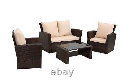 Rattan Garden Furniture Outdoor Conservatory 4 Seat Sofa Armchair Set Free Cover