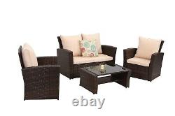 Rattan Garden Furniture Outdoor Conservatory 4 Seat Sofa Armchair Set Free Cover