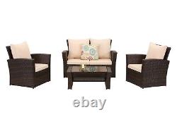 Rattan Garden Furniture Outdoor Conservatory 4 Seat Sofa Armchair Set Free Cover