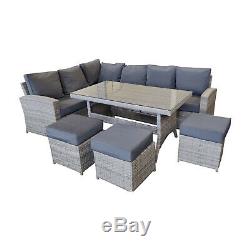 Rattan Garden Furniture Outdoor Patio Set Corner Sofa with Tables and Parasols