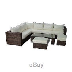 Rattan Garden Furniture Outdoor Patio Set Corner Sofa with Tables and Parasols