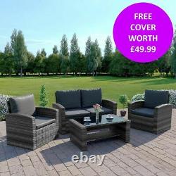 Rattan Garden Furniture Patio Conservatory Grey Sofa Set Armchair FREE COVER