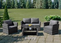 Rattan Garden Furniture Patio Conservatory Grey Sofa Set Armchair Table 4 Seat