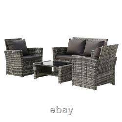 Rattan Garden Furniture Patio Conservatory Grey Sofa Set Armchair Table 4 Seat