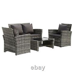 Rattan Garden Furniture Patio Conservatory Grey Sofa Set Armchair Table 4 Seat