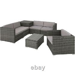 Rattan Garden Furniture Patio Lounge Seat Table Glass Top Storage Box Cushions