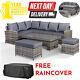 Rattan Garden Furniture Patio Set 10seat (cornor Sofa, Bench & Table) Grey