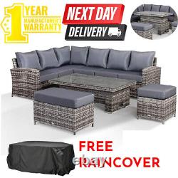 Rattan Garden Furniture Patio Set 10Seat (Cornor Sofa, Bench & Table) Grey