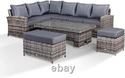 Rattan Garden Furniture Patio Set 10Seat (Cornor Sofa, Bench & Table) Grey