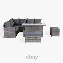 Rattan Garden Furniture Patio Set 10Seat (Cornor Sofa, Bench & Table) Grey