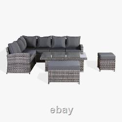 Rattan Garden Furniture Patio Set 10Seat (Cornor Sofa, Bench & Table) Grey