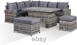 Rattan Garden Furniture Patio Set 10Seat (Cornor Sofa, Bench & Table) Grey