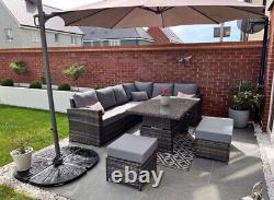 Rattan Garden Furniture Patio Set 10Seat (Cornor Sofa, Bench & Table) Grey