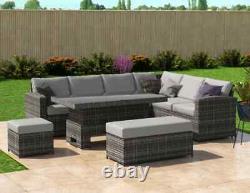 Rattan Garden Furniture Patio Set 10Seat (Cornor Sofa, Bench & Table) Grey