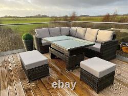 Rattan Garden Furniture Patio Set 10Seat (Cornor Sofa, Bench & Table) Grey