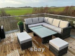 Rattan Garden Furniture Patio Set 10Seat (Cornor Sofa, Bench & Table) Grey