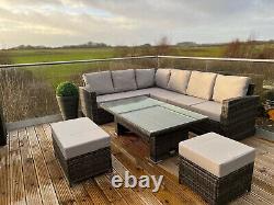 Rattan Garden Furniture Patio Set 10Seat (Cornor Sofa, Bench & Table) Grey