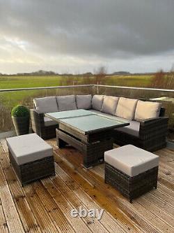 Rattan Garden Furniture Patio Set 10Seat (Cornor Sofa, Bench & Table) Grey