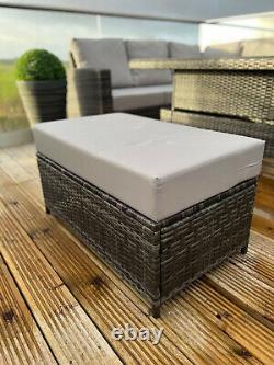 Rattan Garden Furniture Patio Set 10Seat (Cornor Sofa, Bench & Table) Grey