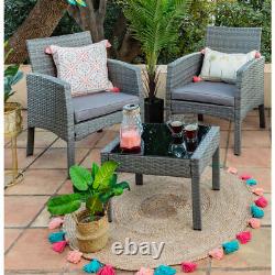 Rattan Garden Furniture Set 2 Chairs &Table Armchair Bistro Outdoor Patio Set
