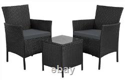 Rattan Garden Furniture Set 3 Piece Patio Dining Set 2 Chairs 1 Coffee Table