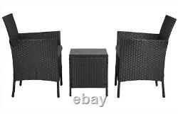 Rattan Garden Furniture Set 3 Piece Patio Dining Set 2 Chairs 1 Coffee Table