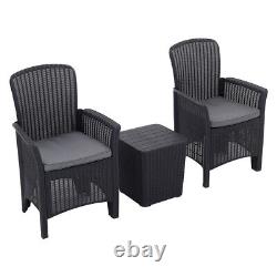 Rattan Garden Furniture Set 3 Piece Table Chairs with Seat Cushion Outdoor Patio