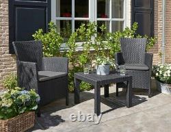 Rattan Garden Furniture Set 3 Pieces Chairs Table Cushions Outdoor Patio Balcony
