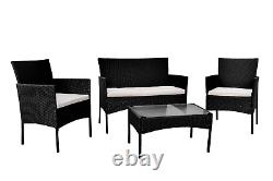 Rattan Garden Furniture Set 4 Piece Black Chairs Sofa Table Outdoor Patio